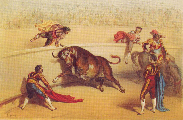 Litografía titulada “Suerte  de capa”, de Gustave Doré,  de la serie <em>Corrida de toros</em>
